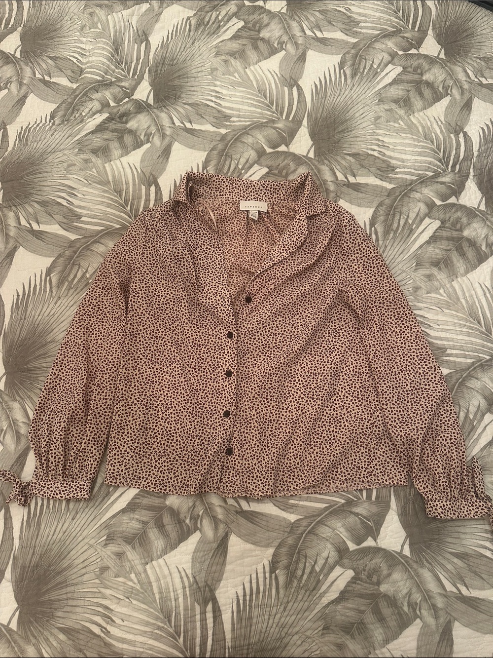 Topshop PETITE Mauve Micro-leopard Button Front Blouse